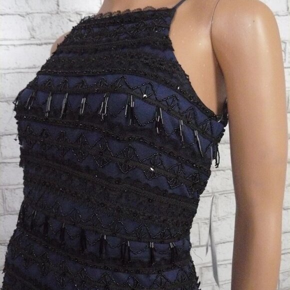 Aidan Mattox Womens Black Twilight Geometric Beaded Illusion Sheath Dress Size 6 - Picture 5 of 12